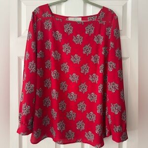 LOFT Red Floral Blouse